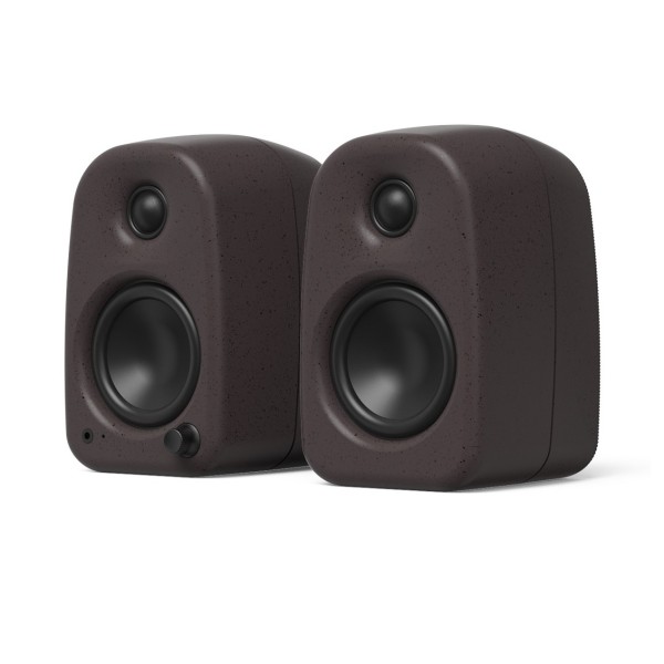 Kanto UKI 100W Desktop Speakers with Bluetooth, USB-C and Headphone Out, Pumice Grey (Pair) - Angled