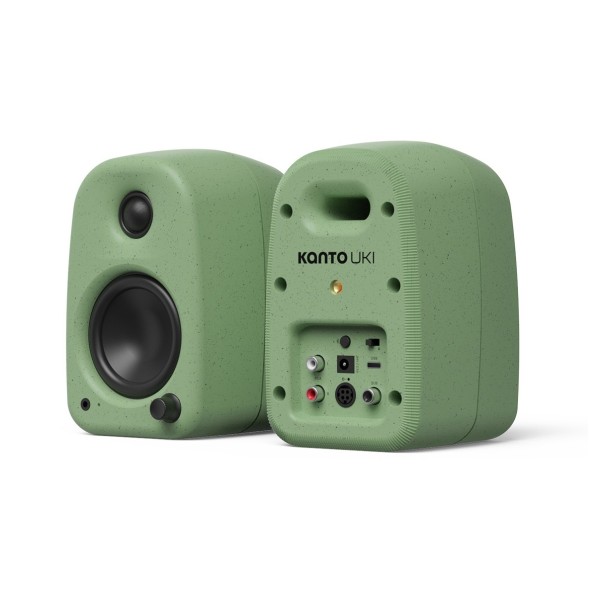 Kanto UKI 100W Desktop Speakers with Bluetooth, USB-C and Headphone Out, Sage Green (Pair) - Angled Rear