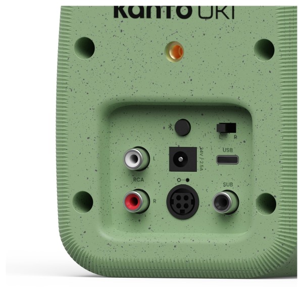 Kanto UKI 100W Desktop Speakers with Bluetooth, USB-C and Headphone Out, Sage Green (Pair) - Rear Detail