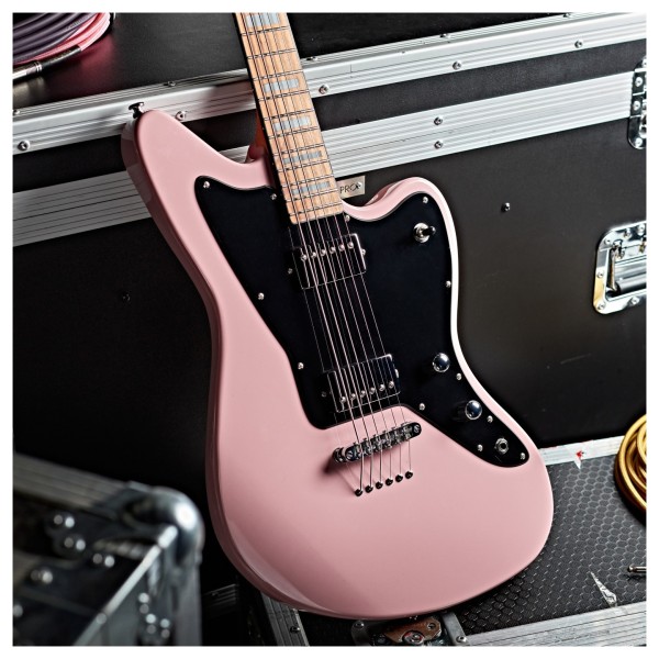 G4M 638 Baritone VI Electric Guitar, Pink at Gear4music