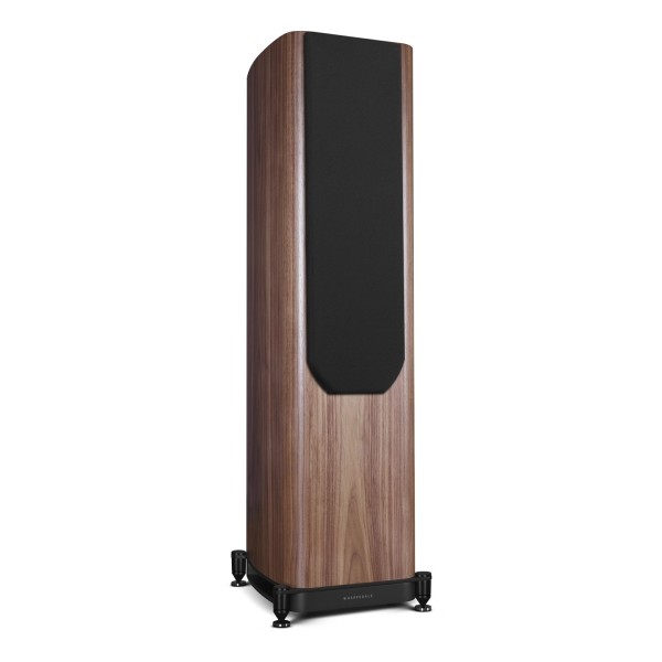 Wharfedale Evo 5.4 Floorstanding Speakers (Pair), Walnut - Left side view, grille attached