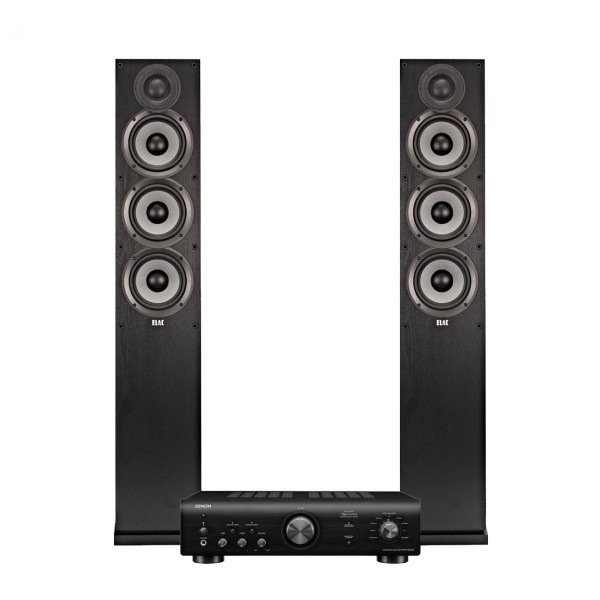 ELAC Debut F5.2 Floorstanding Speakers & Denon PMA-600NE Integrated Amplifier Hi-Fi Bundle, Black