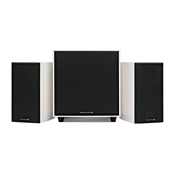 Wharfedale Diamond 9.1 and SW-150 Speaker Package, White - Grilles Attached