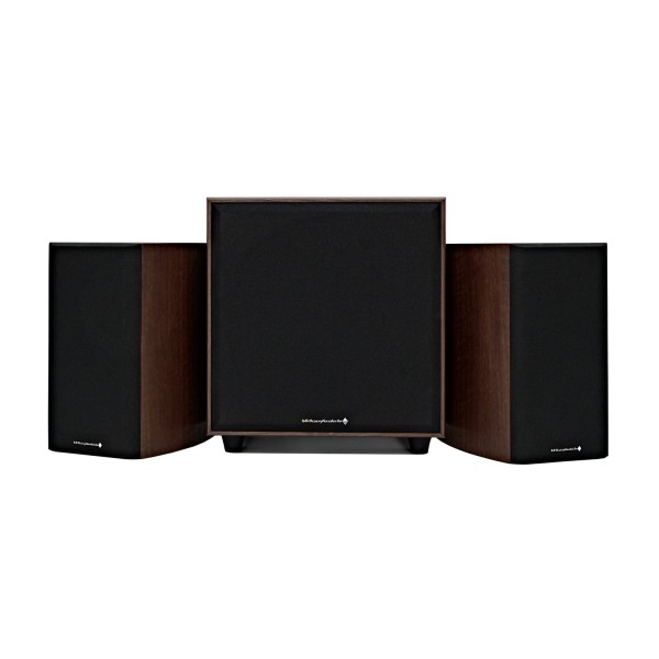 Wharfedale Diamond 9.1 and SW-150 Speaker Package, Walnut - Grilles Attached