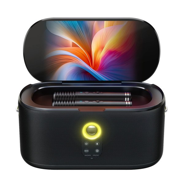 IKARAO Shell S1 Karaoke Machine with Wireless Microphones - Angled
