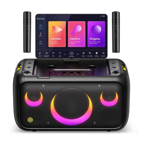 IKARAO Break X1 Karaoke Machine with Wireless Microphones - Angled