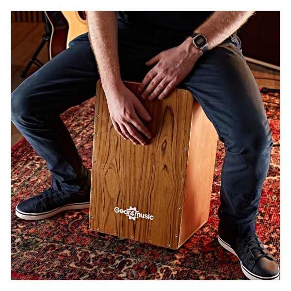 Cajon by Gear4music, Teak, with Bag and Accessories