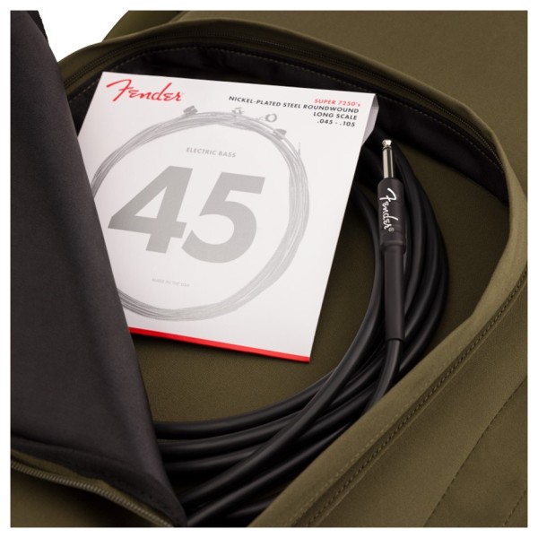 Fender Troubadour Electric Bass Gig Bag, Olive - open pocket