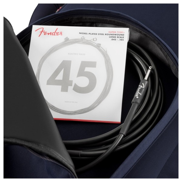 Fender Troubadour Electric Bass Gig Bag, Navy - open pocket