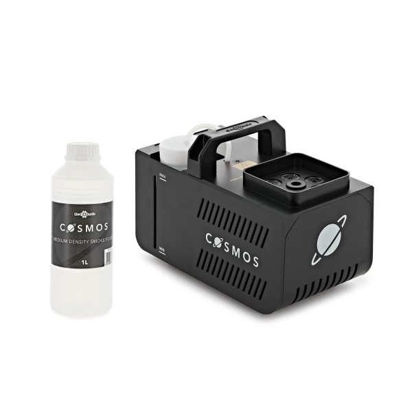 Vertical Fog Machine with LEDs & 1L Fog Fluid by Gear4music