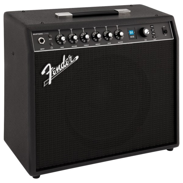 Fender Mustang LTX50 Combo and LTX-5 Footswitch Bundle - amp side view