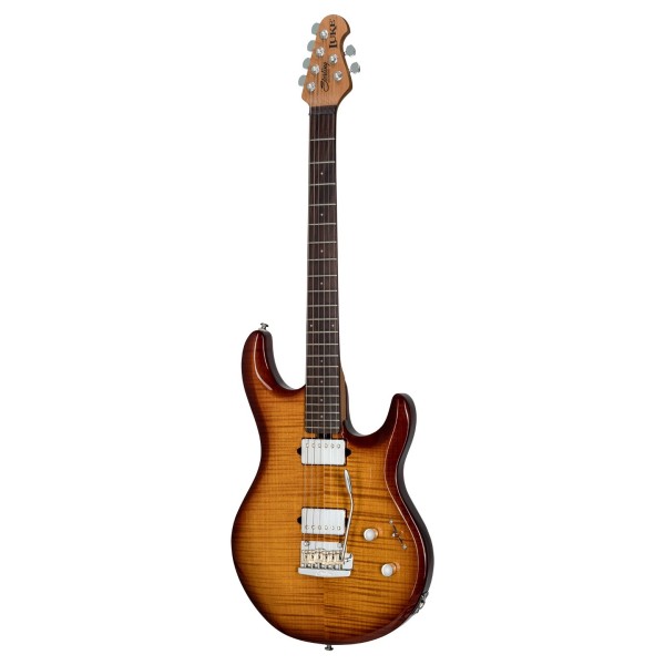 Sterling by Music Man Luke, Flame Maple Hazel Burst front angle