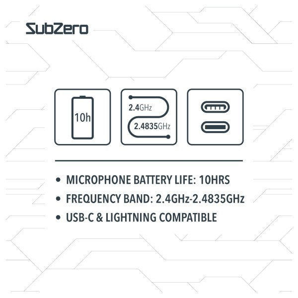 SubZero Wireless Lavalier Mic with USB-C and Lightning Connections