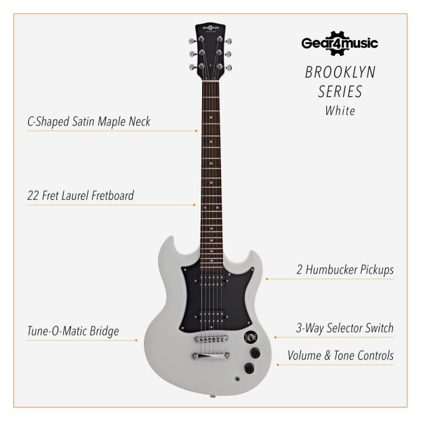 Brooklyn Electric Guitar by Gear4music, White