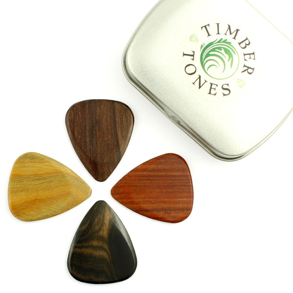 Timber Tones Mixed Electric Guitar Picks, Tin of Four