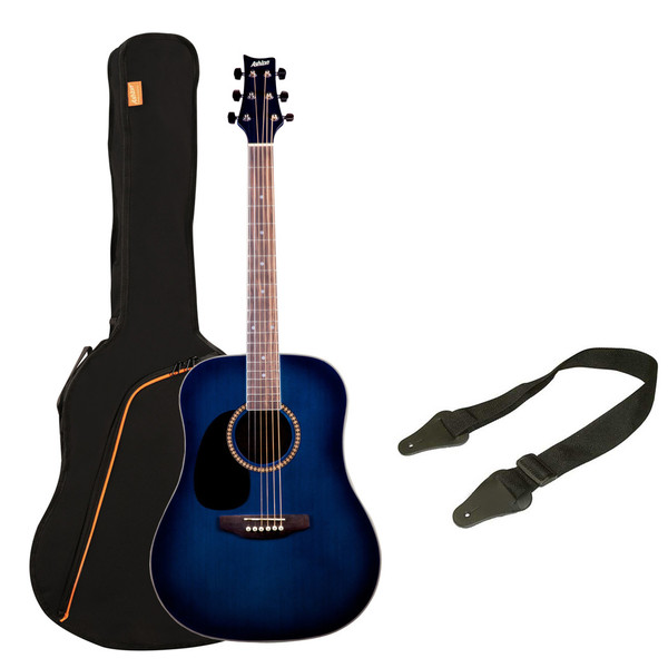 Ashton SPD25L Left Handed Acoustic Guitar Pack, Trans Blue Burst