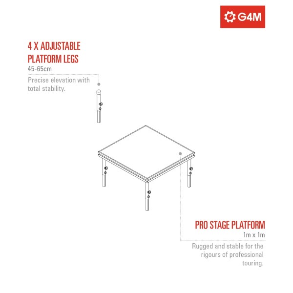 G4M Pro Stage 1m x 1m, Adjustable 40-65cm