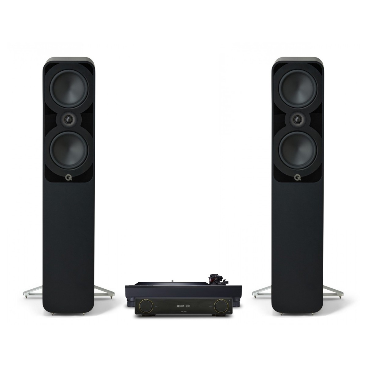 Technics SL-1500C Turntable Arcam A5+ Amplifier & Q Acoustics 5050 Floorstanding Speakers Black