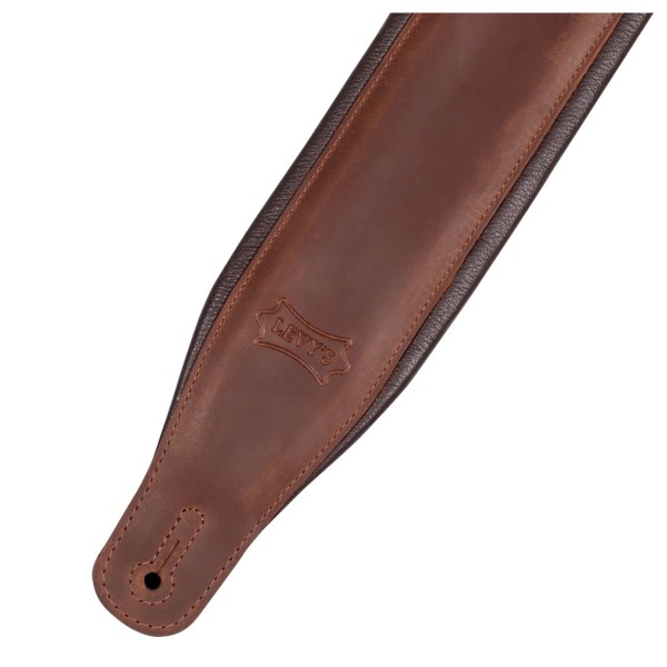 Levy's Like Butter Leather 3.25" Guitar Strap, Distressed Dark Brown - Detail