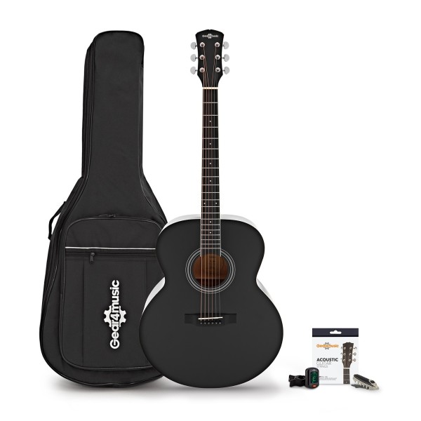 Jumbo Acoustic Guitar & Accessory Pack by Gear4music, Black