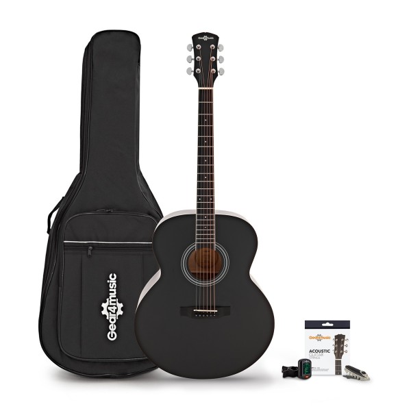 Jumbo Left Handed Acoustic Guitar & Accessory Pack by Gear4music, Black