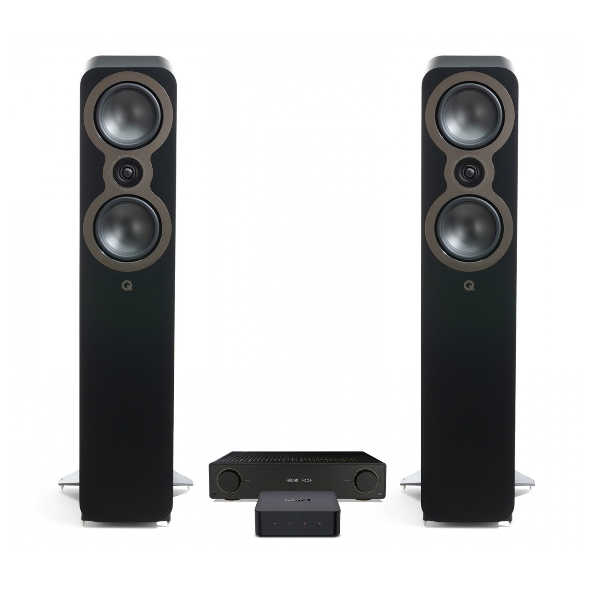 WiiM Pro Plus Arcam A15+ & Q Acoustics 3050c Floorstanding Speakers Hi-Fi Package Black