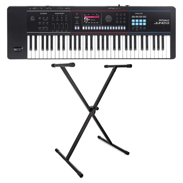 Roland Juno D-6 61 Key Portable Synthesizer with X-Frame Stand - Bundle