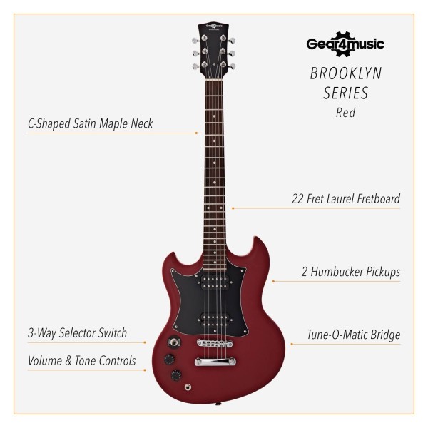 Brooklyn Left Handed Electric Guitar Red, 10W Guitar Amp & Accessory Pack