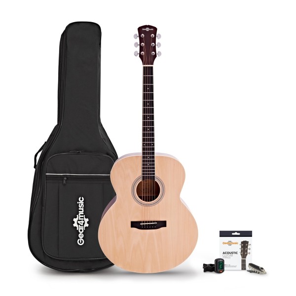 Jumbo Electro Acoustic Guitar & Accessory Pack by Gear4music, Natural