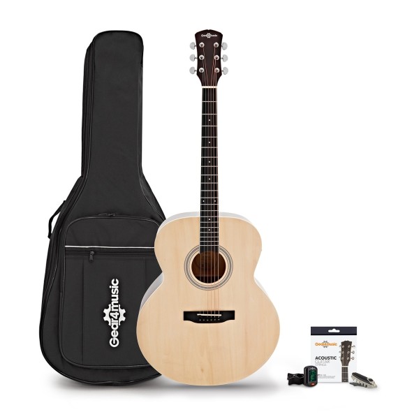 Jumbo Electro Acoustic Guitar Left Handed & Accessory Pack by Gear4music, Natural