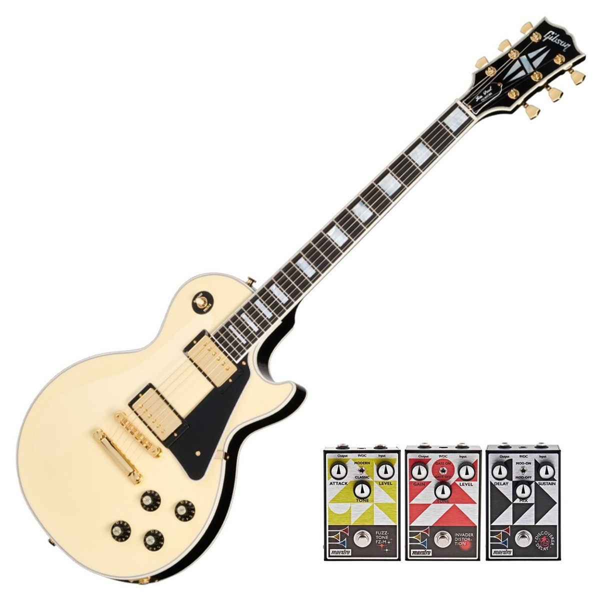Click to view product details and reviews for Gibson Les Paul Custom 70s Buttercream W 3 Free Maestro Pedals.