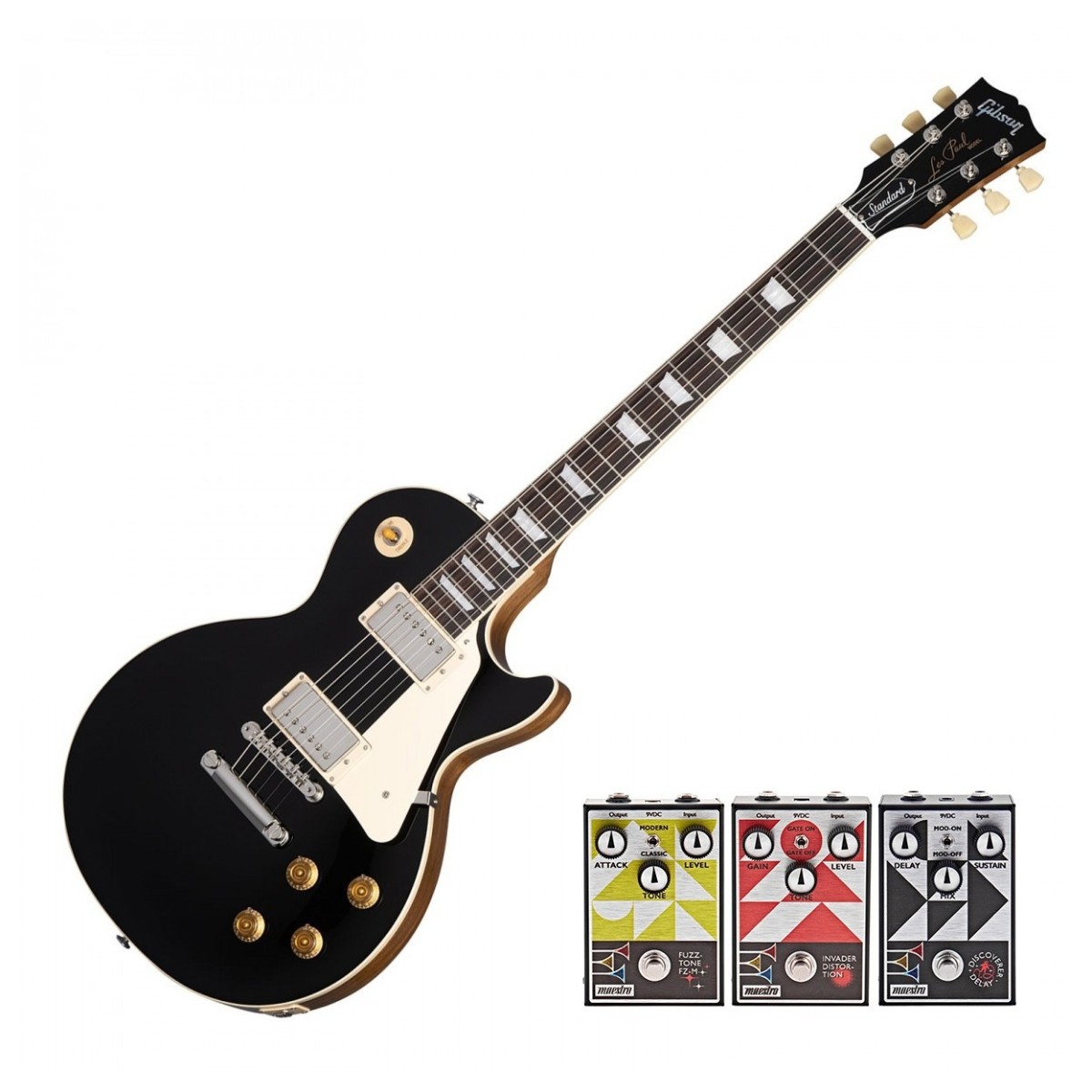 Click to view product details and reviews for Gibson Les Paul Standard 50s Plain Top Ebony Top W 3 Free Maestro Pedals.