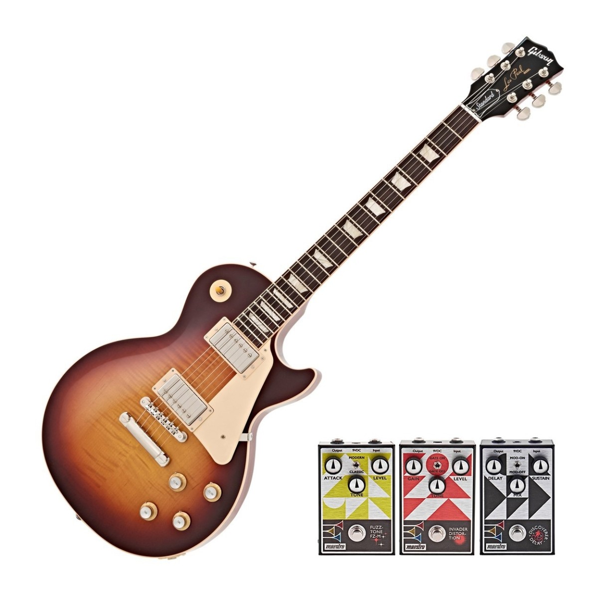 Click to view product details and reviews for Gibson Les Paul Standard 60s Figured Top Bourbon Burst W 3 Free Maestro Pedals.