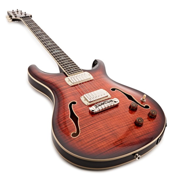 PRS SE Hollowbody II Piezo, Orange Tiger Smokeburst (2026) - angled shot