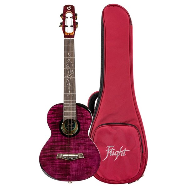 Flight Songbird Tenor Slimline Electro Ukulele, Solid Flamed Maple - ukulele and case