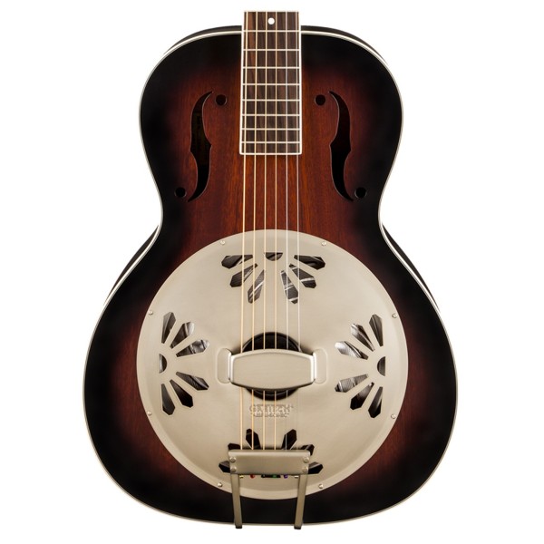 Gretsch G9240 Alligator Biscuit Roundneck Resonator, 2-Color Sunburst front close up view