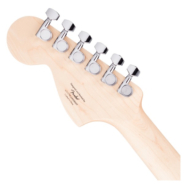 Squier FSR Affinity Series Jaguar MN, Graffiti Yellow, Headstock Rear