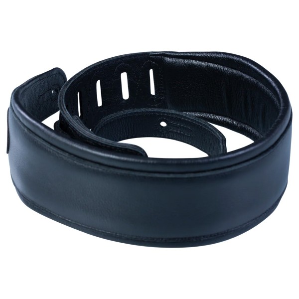 Levy's Signature Legacy 3.25" Leather Guitar Strap, Black with Brown Logo - coiled strap
