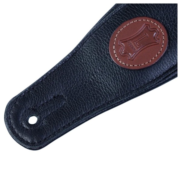 Levy's Signature Legacy 3.25" Leather Guitar Strap, Black with Brown Logo - badge