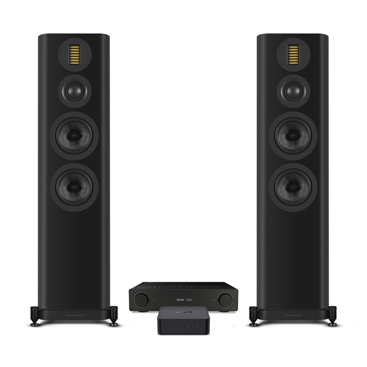 WiiM Pro Plus Arcam A15+ & Wharfedale EVO 5.4 Floorstanding Speakers Hi-Fi Package Black