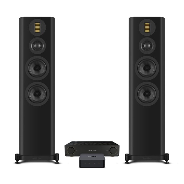 WiiM Pro Plus, Arcam A15+ & Wharfedale EVO 5.4 Floorstanding Speakers Hi-Fi Package, Black