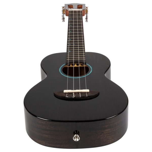 Flight Iris Tenor Tinta Ukulele, Trans Black - lower bout