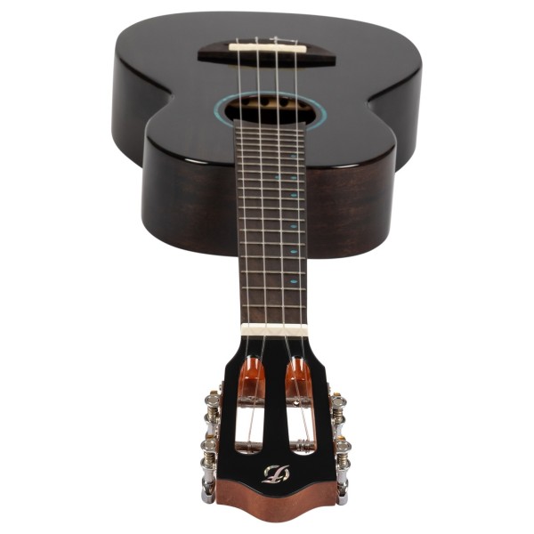 Flight Iris Tenor Tinta Ukulele, Trans Black - headstock