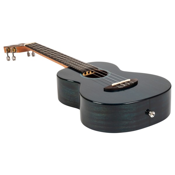 Flight Iris Tenor Tinta Ukulele, Trans Blue - angled shot