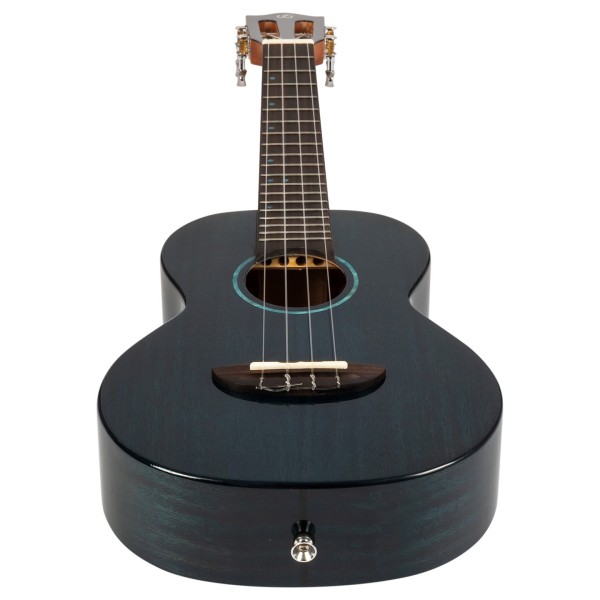 Flight Iris Tenor Tinta Ukulele, Trans Blue - lower bout