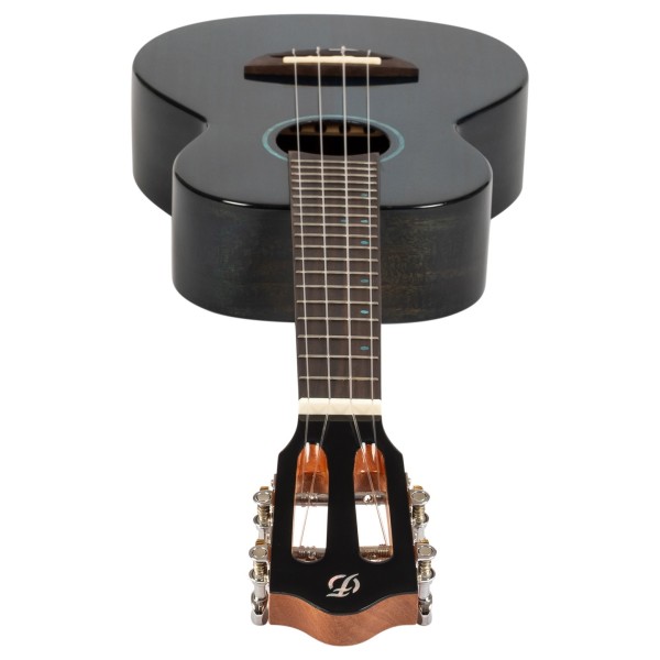 Flight Iris Tenor Tinta Ukulele, Trans Blue - headstock