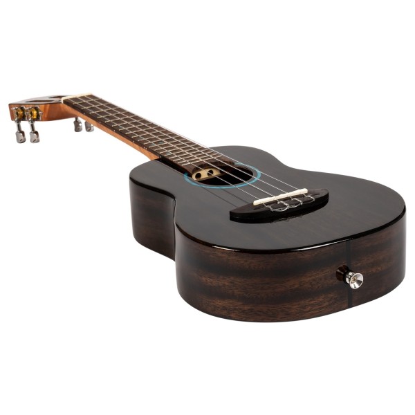 Flight Iris Concert Tinta Ukulele, Trans Black - angled shot