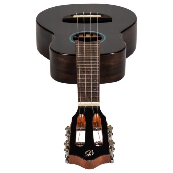 Flight Iris Concert Tinta Ukulele, Trans Black - headstock
