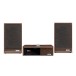 Ruark R610 Integrated Music System with Sabre-R Bookshelf Speakers (Pair), Walnut side by side 