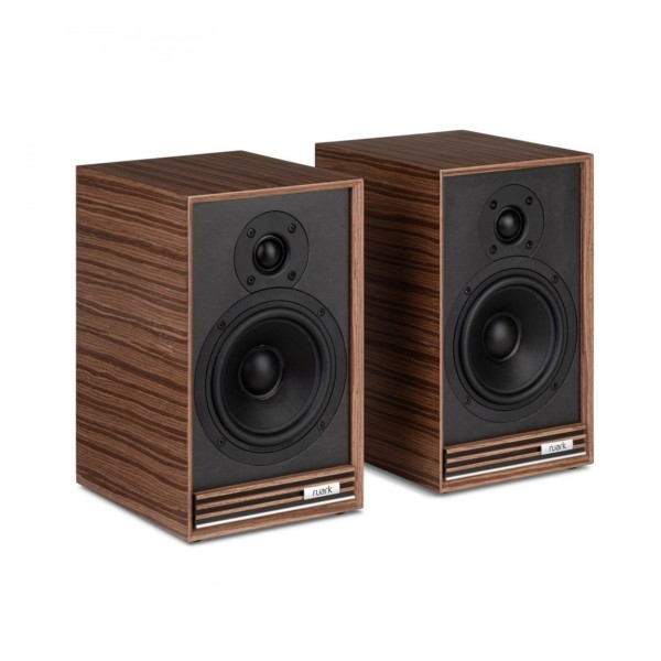 Ruark Audio Sabre-R Bookshelf Speakers (Pair), Fused Walnut angle front 